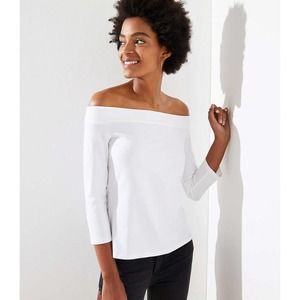 NWT LOFT White 3/4 sleeve off the shoulder tee blouse XS